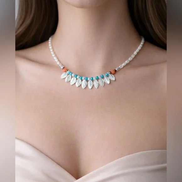 Vintage Shell Leaf Choker Necklace 80s-90s - Picture 1 of 4